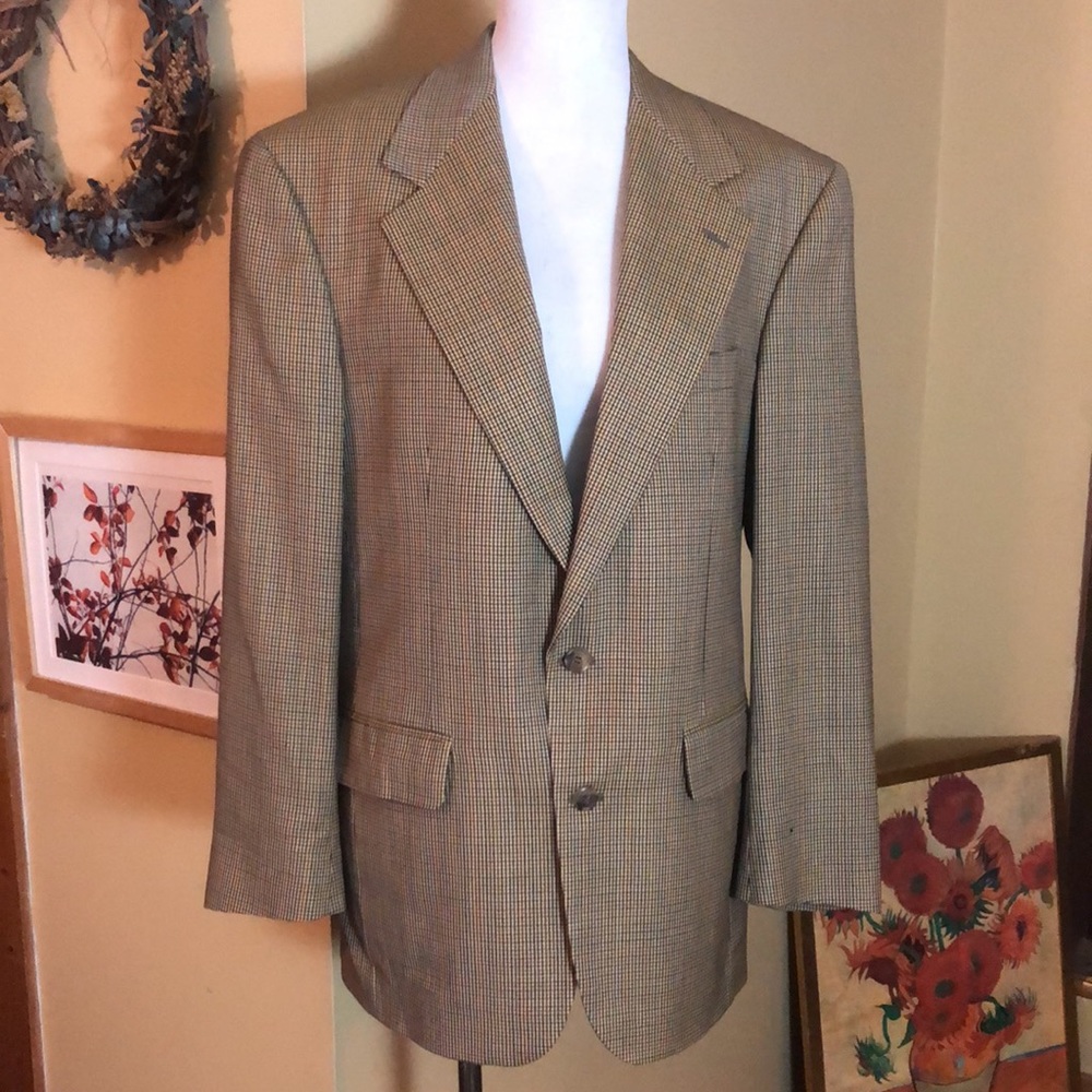 PETERBOROUGH ROW Bloomingdales Size   42R Blazer Coat MicroSquare 100% Pure Wool